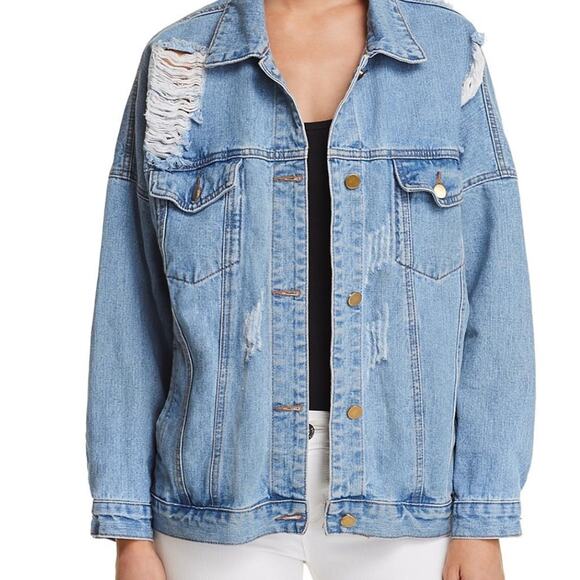 Sage the Label size L Zepplin Destroyed Denim Jacket - Picture 1 of 1